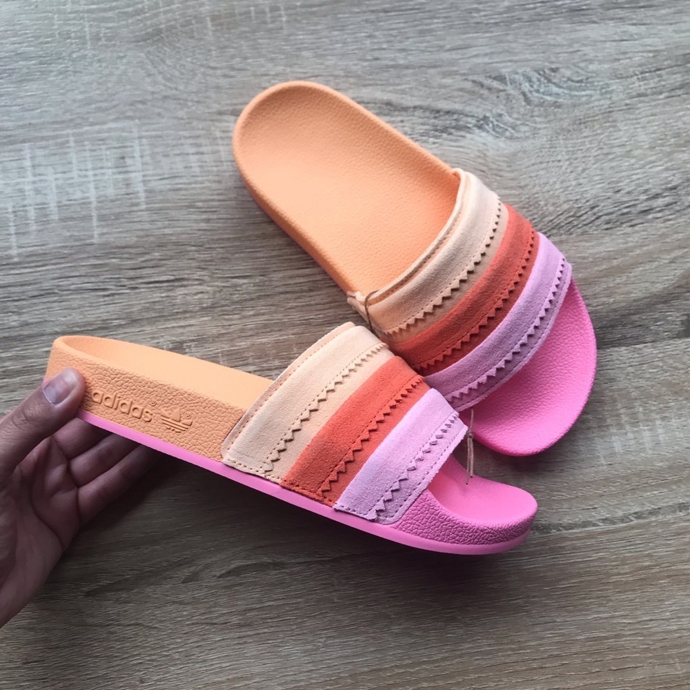 Adilette Slides Light Pink /True Orange / Acid Orange Women’s size 5 NWT